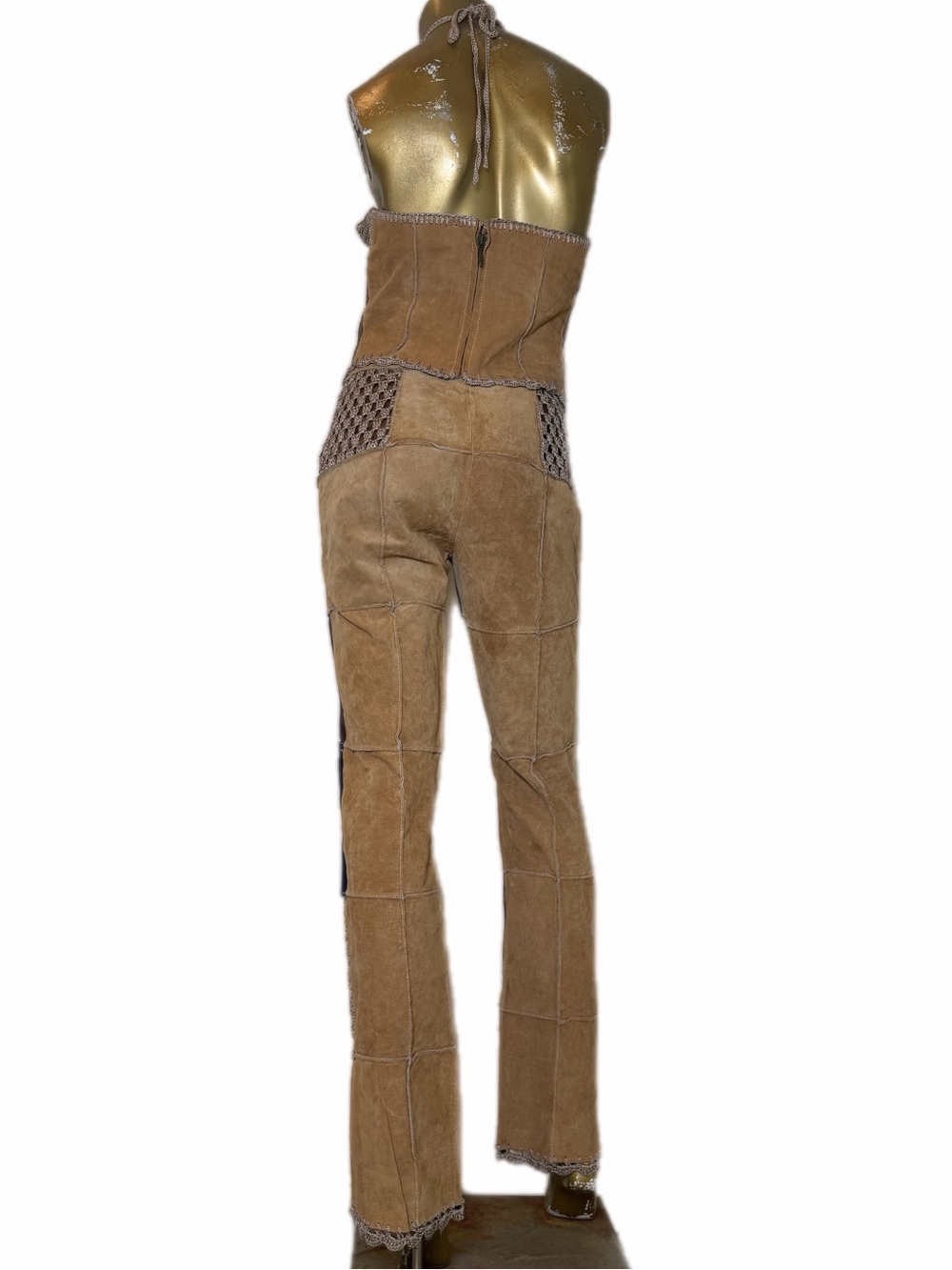 Y2K Wilson’s Leather Maxima Suede Denim Crochet Patchwork halter top & pant set - Picture 4 of 15